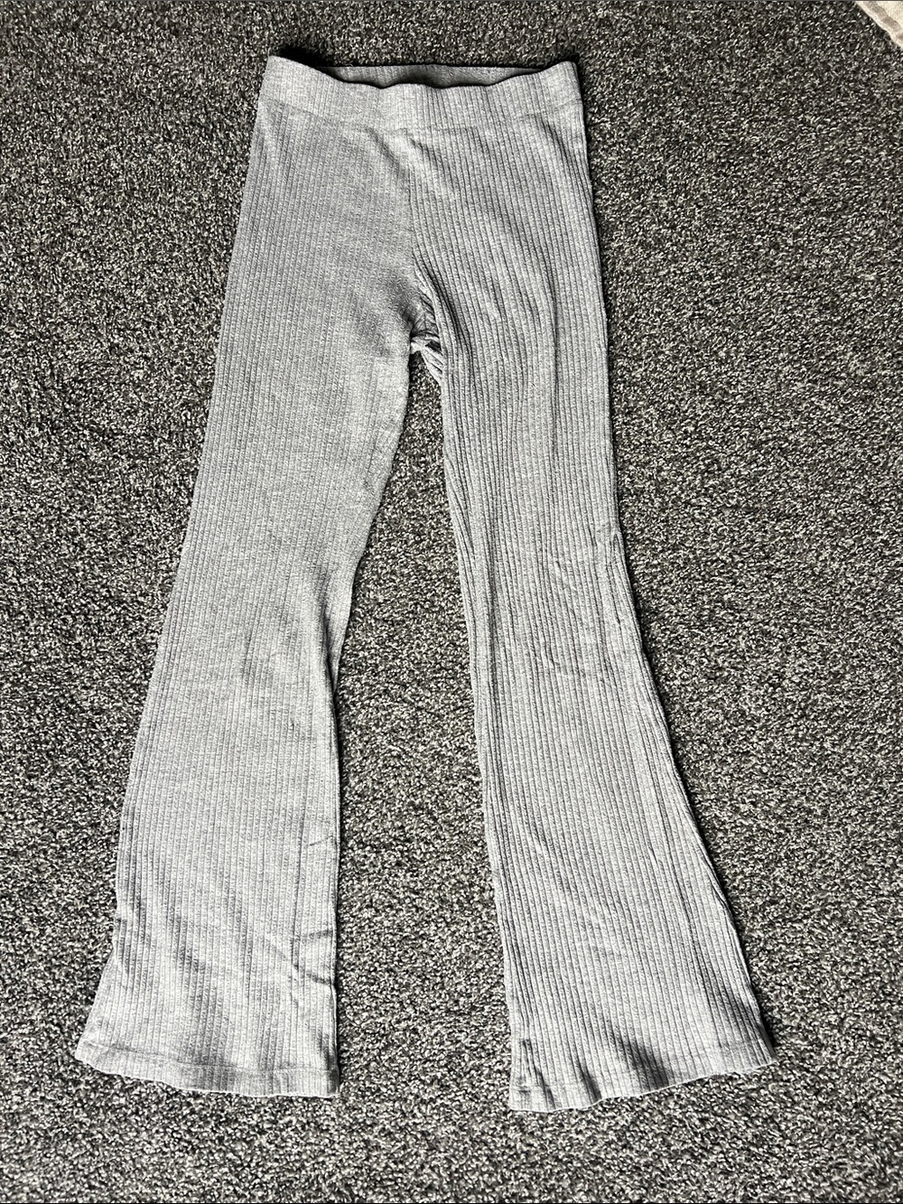 Gray Ribbed Flared Pants